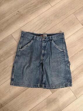 Vintage Urban Star Denim Shorts with light wash fade